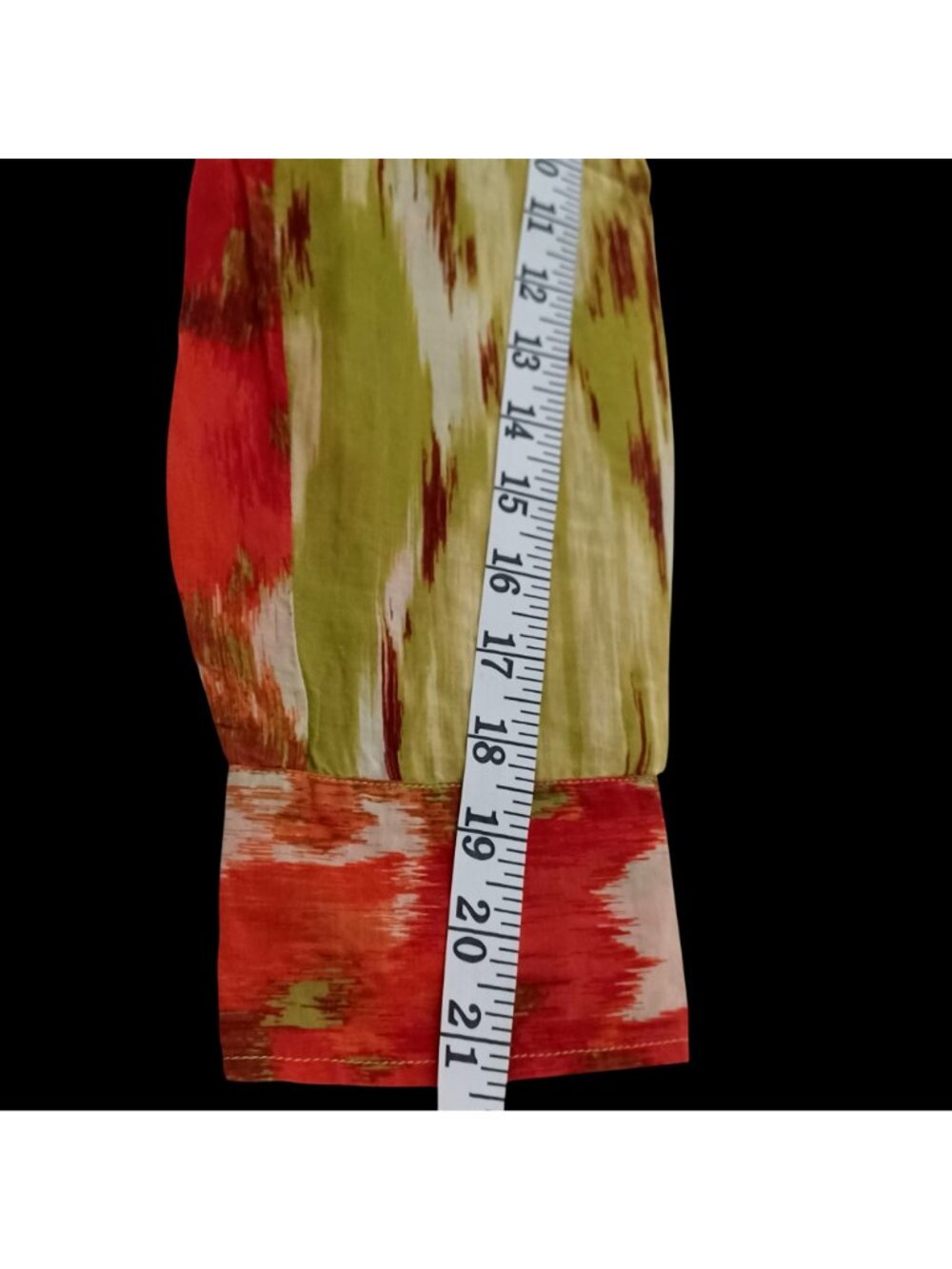 Talbots Tunic Blouse Cotton Silk Abstract Watercolor Orange Green V-Neck Wms 10P - Picture 7 of 11